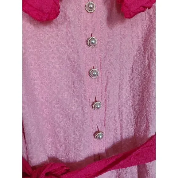 Julyliebe Embroidered Multicolor Pink Puff Sleeve Mini Dress Size Medium - Picture 6 of 7